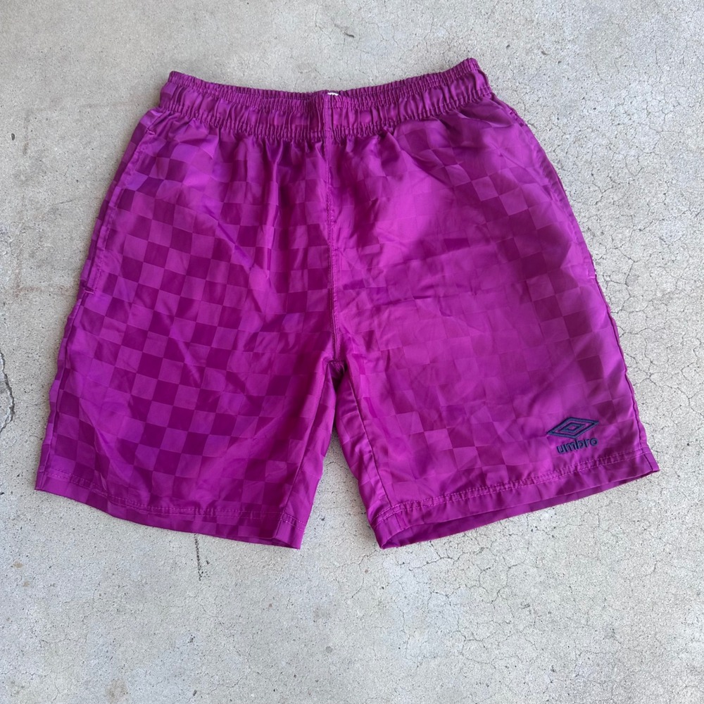 Umbro Shorts Mens Small Purple Excellent Checkered Soccer Athletic Gym Training